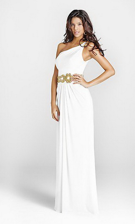 One shoulder white with gold chain greek style princess prom white ...