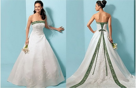 green and white wedding gowns
