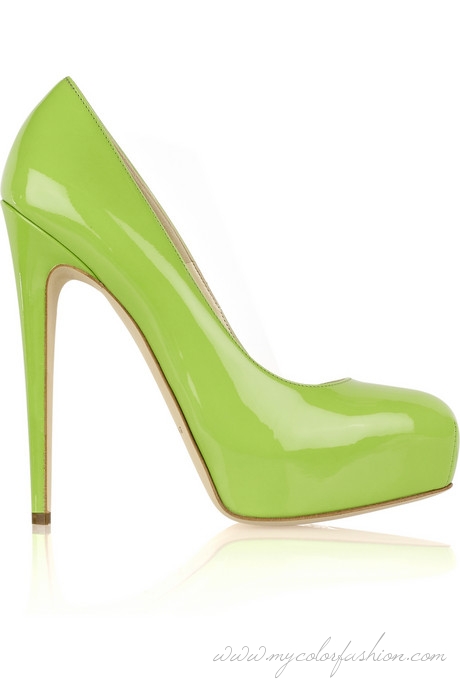 lime-green patent-leather pumps are an outfit-transforming style. Heel ...