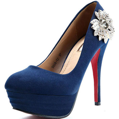 ... Decoration Closed Toe High Heels Navy Blue  + Click for Larger Image
