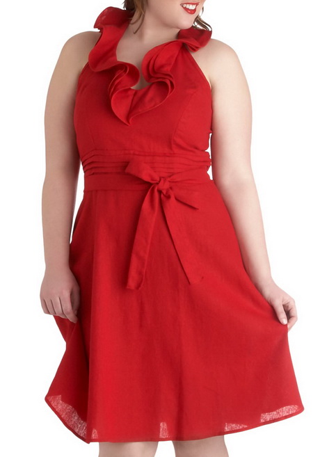 Red Sky At Night Dress in Plus Size â€“ Red Solid Bows Ruffles