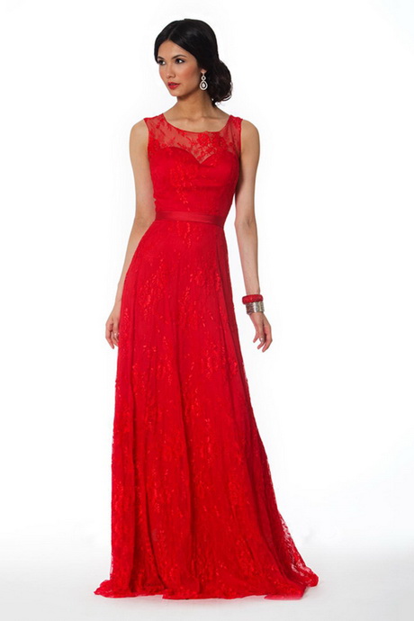 2014 Scopp Neckline Fitted Bodice Lace Prom Dress Sweep Train Red With ...