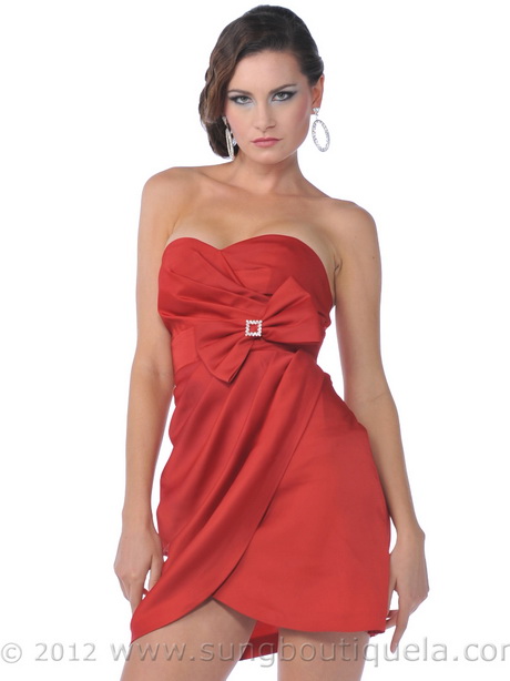 1356 Strapless Cocktail Dress with Bow â€“ Front Image