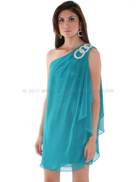Teal Chiffon Cocktail Dresses Special Occasion Dress One Shoulder ...