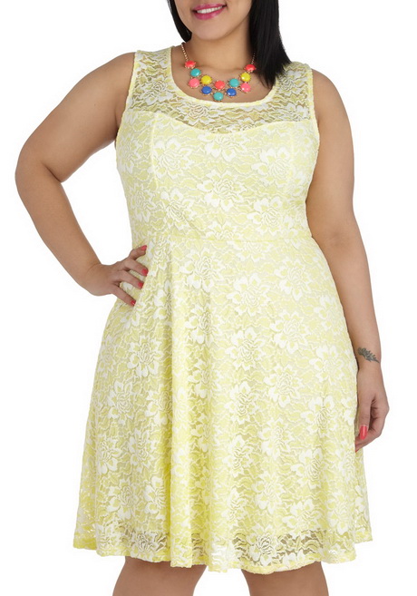 Lemon Drop By Dress in Plus Size â€“ Yellow Solid Lace Daytime Party