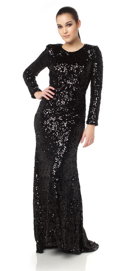 black sequin formal dress long sleeve