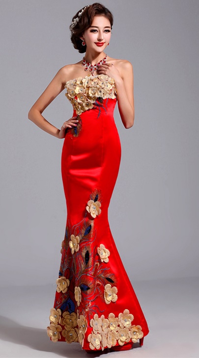 gold and red evening gown