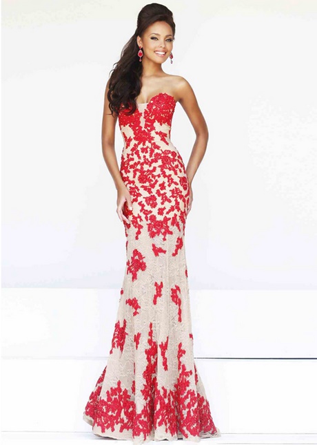 red fitted evening gown