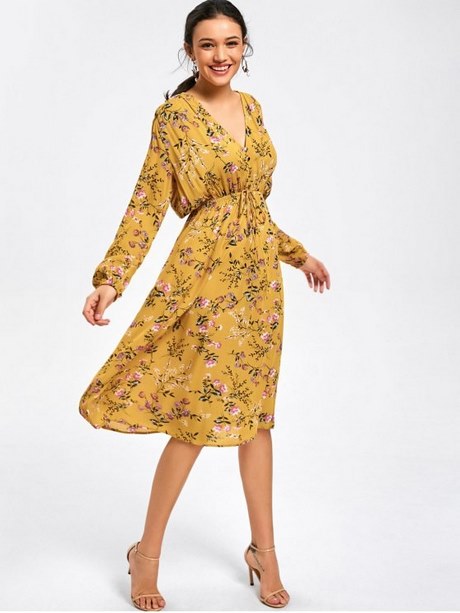 yellow-midi-dress-with-sleeves-68 Yellow midi dress with sleeves