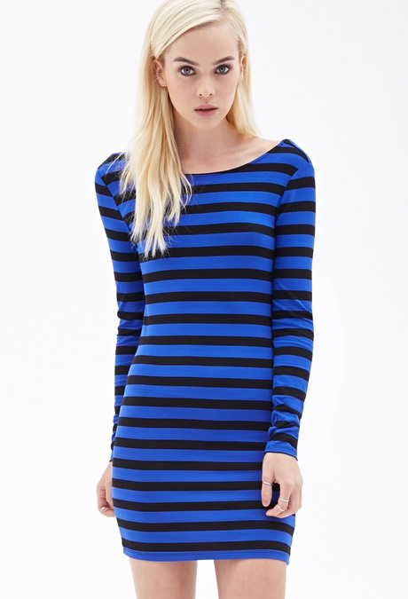 Blue and black striped dress