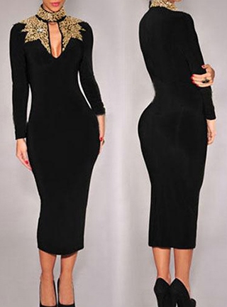 Black dress with gold accents