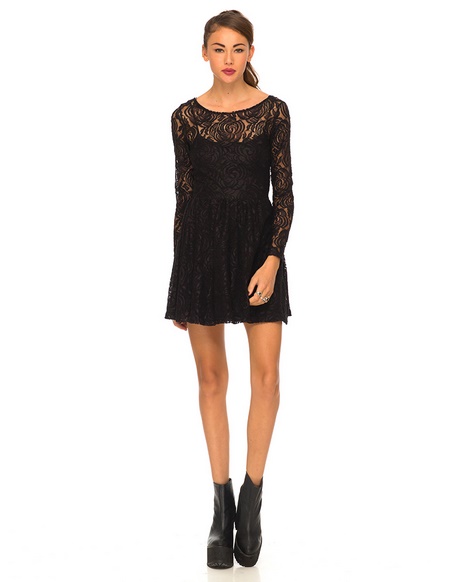 black-lace-skater-dress-with-sleeves-75_2 Black lace skater dress with sleeves