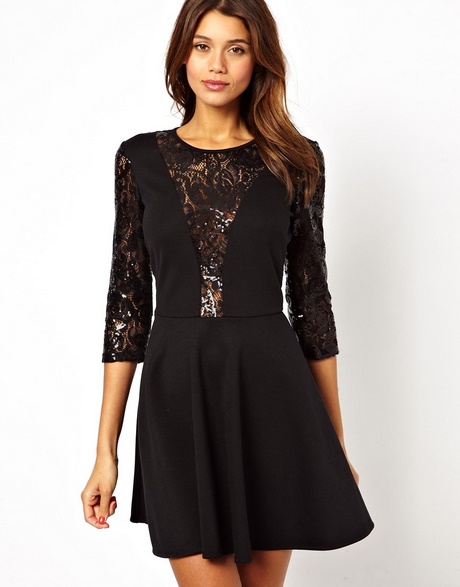 black-long-sleeve-lace-skater-dress-55 Black long sleeve lace skater dress
