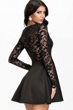 black-long-sleeve-lace-skater-dress-55_16 Black long sleeve lace skater dress