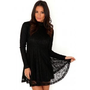 black-long-sleeve-lace-skater-dress-55_2 Black long sleeve lace skater dress