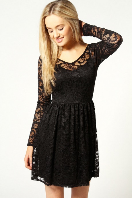 black-long-sleeve-lace-skater-dress-55_6 Black long sleeve lace skater dress