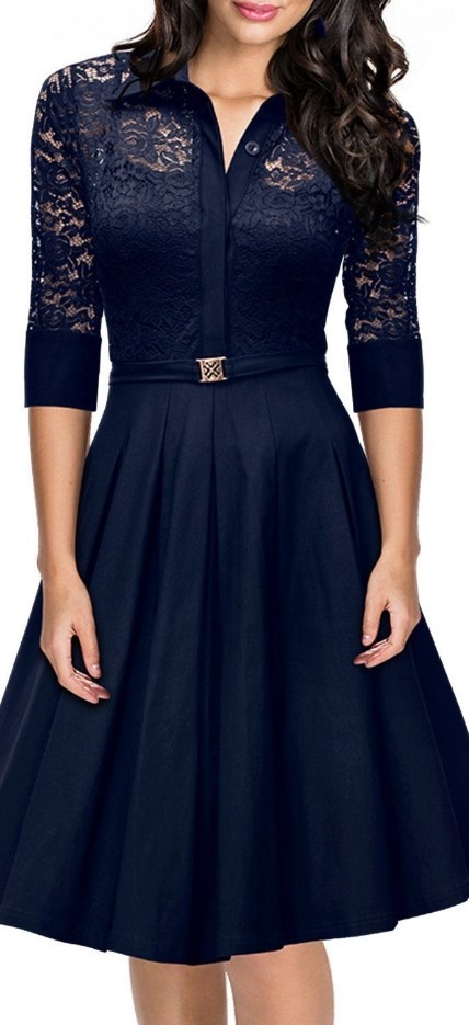 midi-skater-dress-with-3-4-sleeve-13_13 Midi skater dress with 3 4 sleeve