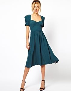 midi-skater-dress-with-3-4-sleeve-13_6 Midi skater dress with 3 4 sleeve