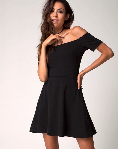 off-shoulder-black-skater-dress-65 Off shoulder black skater dress