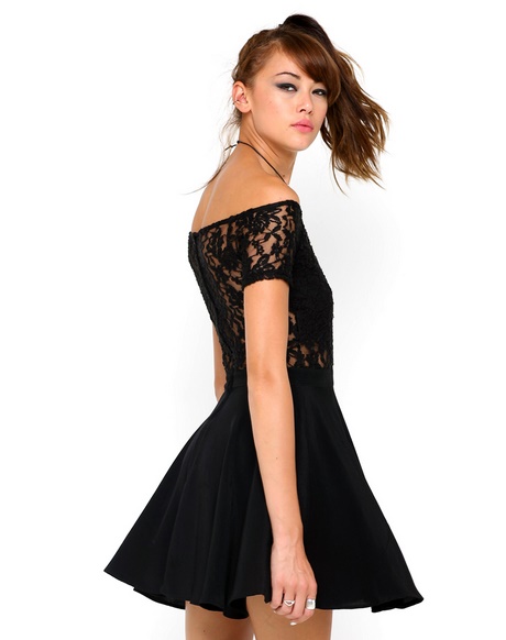 off-shoulder-black-skater-dress-65_17 Off shoulder black skater dress