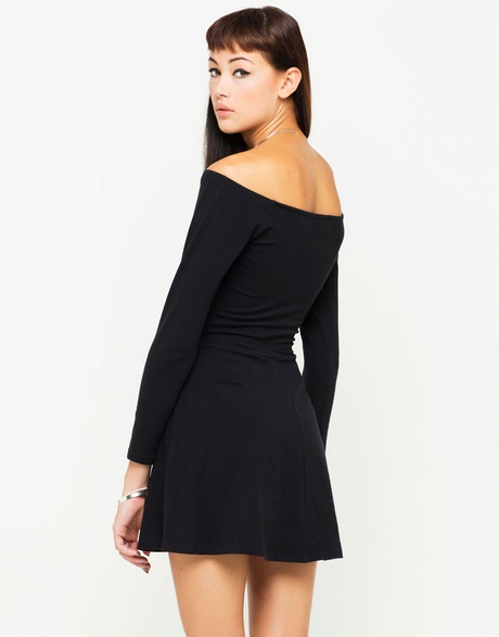 off-shoulder-black-skater-dress-65_5 Off shoulder black skater dress