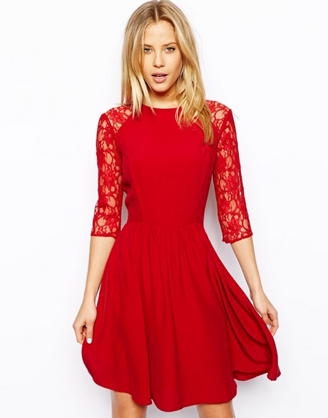 red-lace-skater-dress-with-sleeves-39 Red lace skater dress with sleeves