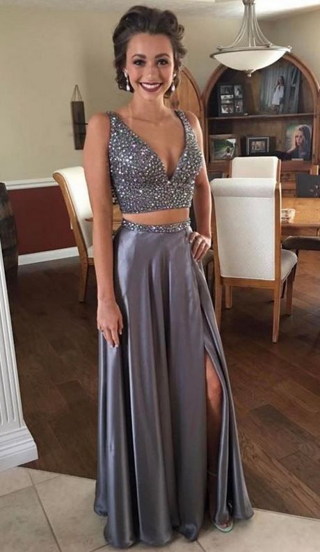 Silver Two Piece Prom Dress 0834