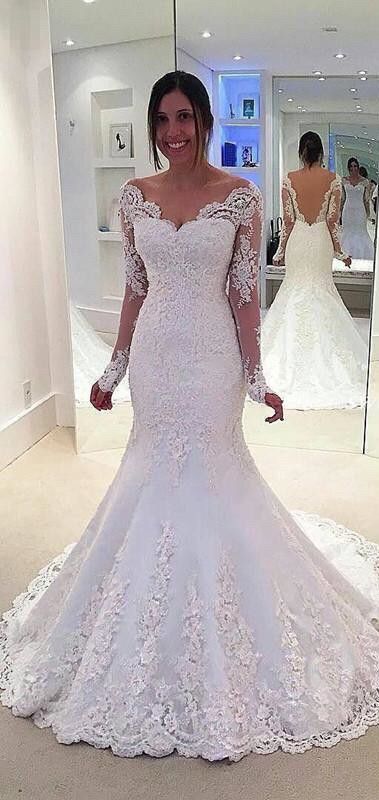 white-wedding-dress-with-lace-sleeves-64_7 White wedding dress with lace sleeves