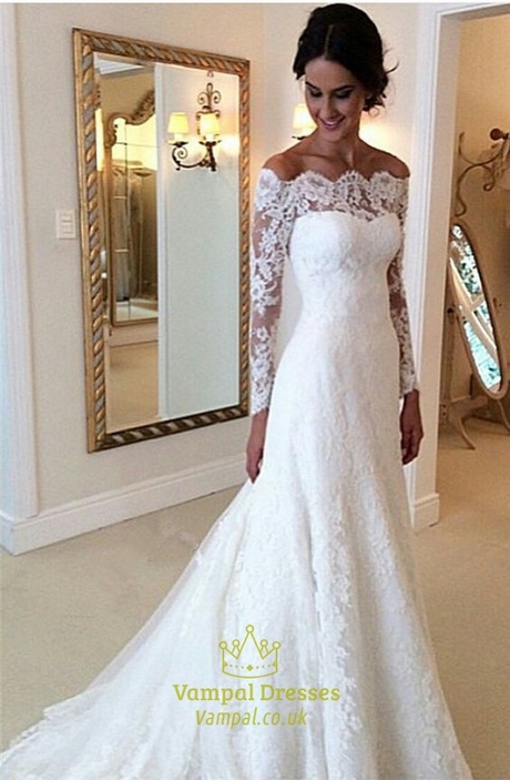 white-wedding-dress-with-lace-sleeves-64j White wedding dress with lace sleeves