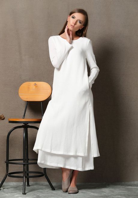 long-white-cotton-dress-with-sleeves-89 Long white cotton dress with sleeves