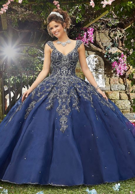 Royal blue and gold quinceanera dress