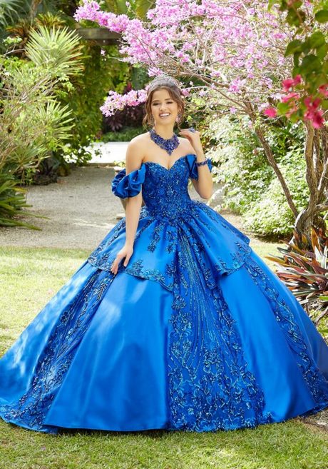 Royal blue and gold quinceanera dress