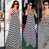 Blue and white striped maxi dresses