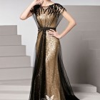 Gold evening gowns with sleeves