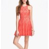 Coral lace skater dress
