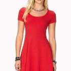 Red short sleeve skater dress