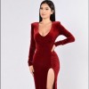 Long sleeve red velvet dress