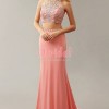 Two piece coral prom dress