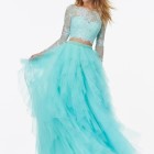 Two piece teal prom dress