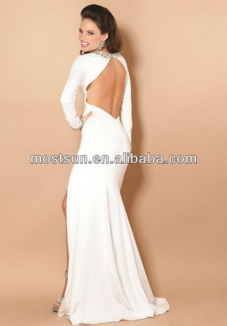 white long sleeve backless gown