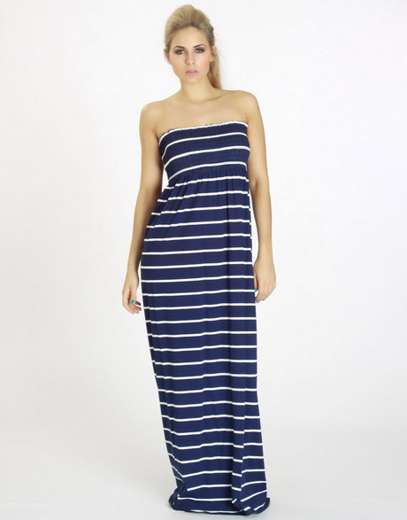 Blue and white striped maxi dress