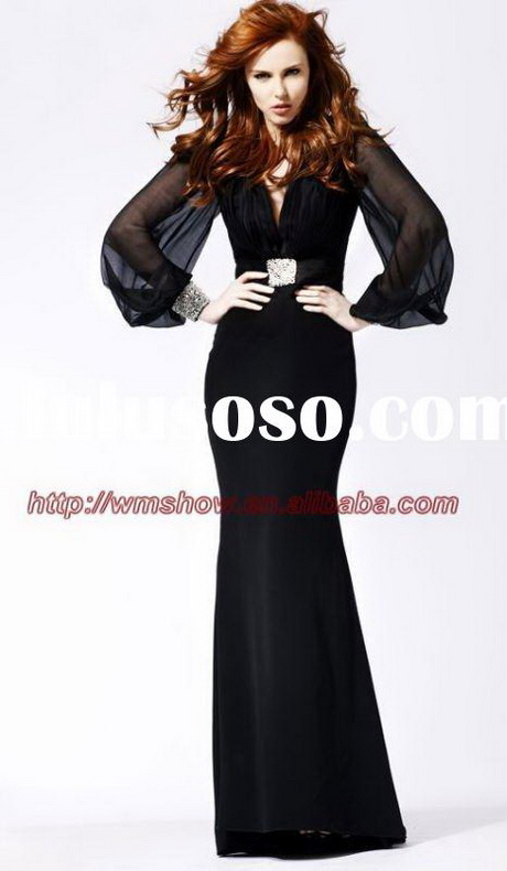 long-black-dress-with-sleeves-77_10 Long black dress with sleeves