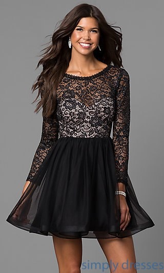 short-black-dress-with-lace-sleeves-28_11 Short black dress with lace sleeves