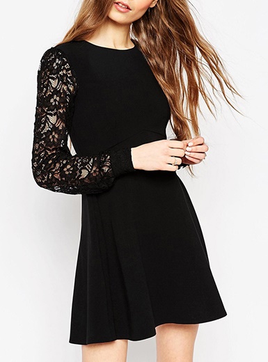 short-black-dress-with-lace-sleeves-28_12 Short black dress with lace sleeves