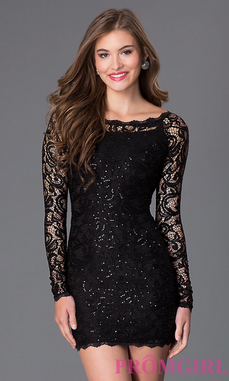 short-black-dress-with-lace-sleeves-28_14 Short black dress with lace sleeves