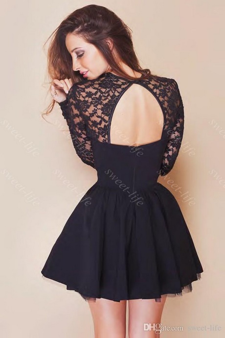 short-black-dress-with-lace-sleeves-28_3 Short black dress with lace sleeves