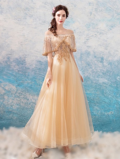 gold evening gowns with sleeves