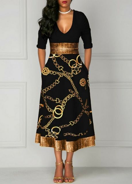 black-dress-with-gold-chain-print-12_8 Black dress with gold chain print