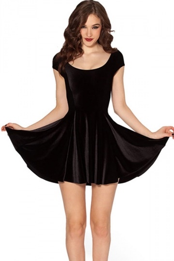 black-short-sleeve-skater-dress-34_9 Black short sleeve skater dress