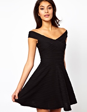 off-shoulder-black-skater-dress-65_18 Off shoulder black skater dress